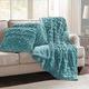 Comfort Spaces Luxurious & Fuzzy Soft Ruched Faux Fur Plush Throw Blanket Set with 2 Matching Square Pillow Covers, for Sofa,Chair, Couch, Living Room, Home Office, Teal 50"x 60"