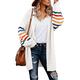 Elapsy Womens Long Open Front Cardigans Striped Color Block Knit Sweaters Casual Loose Outwear Coat White 8 10 Small