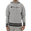 Champion Life Men's Reverse Weave Po Hood Yarn Dye Rib Trim-Full Chest Script Sweatshirt, Oxford Grey/Black, XS