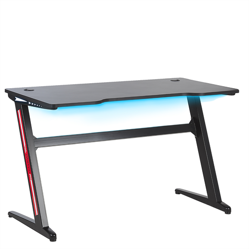 Gaming-Tisch Schwarz MDF Metall 120 x 60 cm RGB LED-Beleuchting Schräge Beine Futuristisch Jugendzimmer Büro