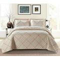 Luxury Quilted Solid Colour Bedspread Ruffle Embossed Comforter with Pillow Case Bedding Set (Beige, Super King)