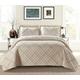 Luxury Quilted Solid Colour Bedspread Ruffle Embossed Comforter with Pillow Case Bedding Set (Beige, Super King)