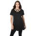 Plus Size Women's Lattice-Neck Short Sleeve Ultimate Tunic by Roaman's in Black (Size 18/20)