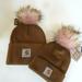 Carhartt Accessories | Carhartt Beanie Handmade In Usa Pom Cap Set | Color: Brown/Pink | Size: See Description For Sizing Options