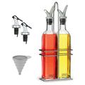 DWËLLZA KITCHEN 17 oz. Oil & Vinegar Cruet Dispenser Set, Includes Funnel, 4 Spouts & Stainless Steel Rack Glass | 12 H x 2.4 W x 2.4 D in | Wayfair