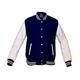 Varsity Jacket Men's Baseball Jacket Wool Body & Genuine Leather Sleeves Letterman Jacket (Navy Blue/White, XXL)