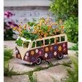 Plow & Hearth Flower Power Miniature Bus Indoor/Outdoor Garden Planter Box Metal in Red | 8.5 H x 7.12 W x 16.25 D in | Wayfair 56398 RD