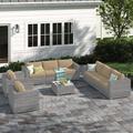 Sol 72 Outdoor™ Lazaro Wicker Fully Assembled 8 - Person Seating Group w/ Sunbrella Cushions in Gray | 26 H x 94 W x 33 D in | Wayfair