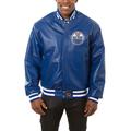 Men's JH Design Blue Edmonton Oilers Big & Tall All-Leather Jacket with Front Leather Logo