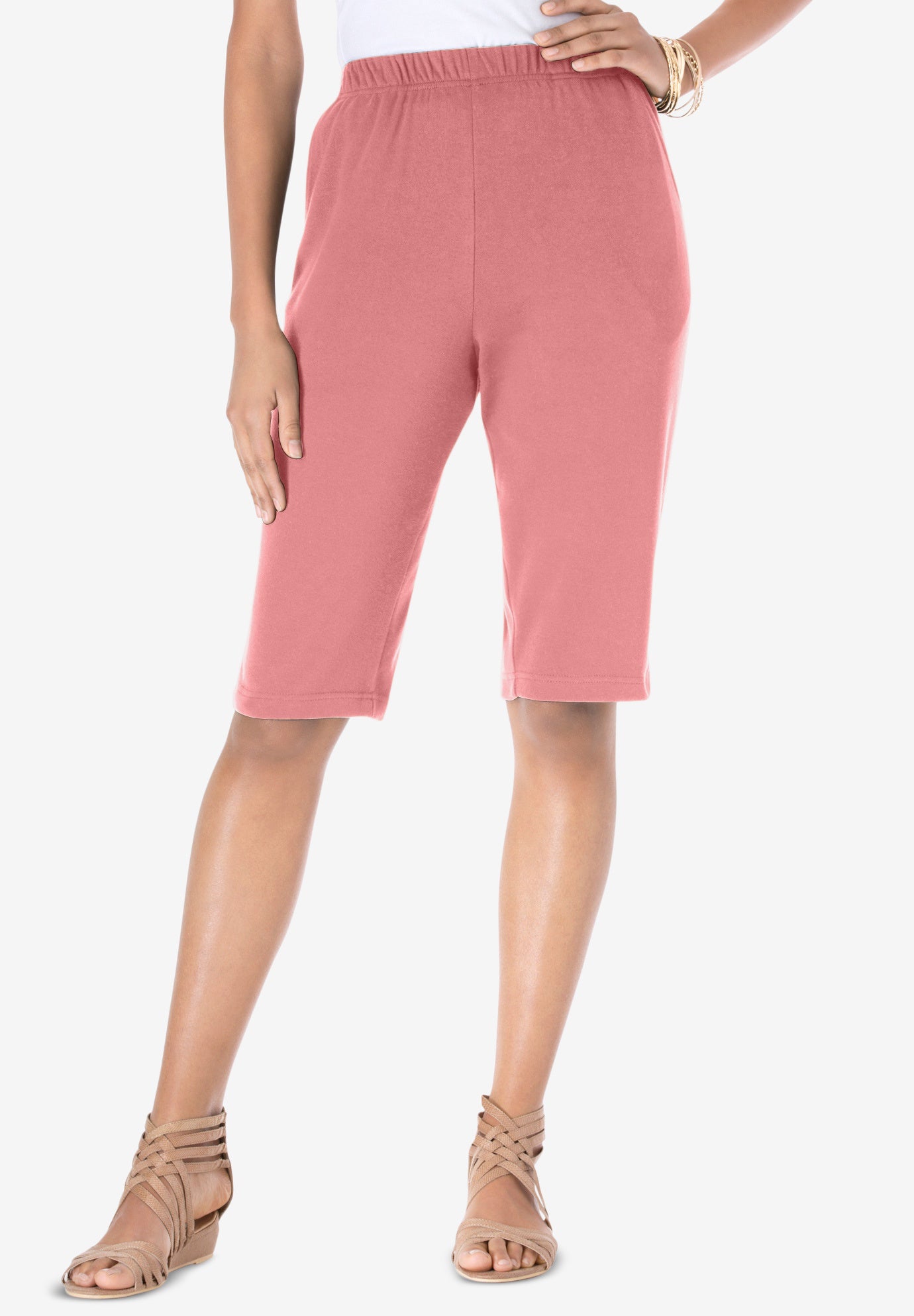 Plus Size Women's Plus Size Soft Knit Pull-on Bermuda Short by Roaman's in Desert Rose (Size S) Pull On Elastic Waist