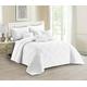 Luxury Quilted Solid Colour Bedspread Ruffle Embossed Comforter with Pillow Case Bedding Set (White, Super King)