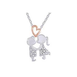 Aria Jewels 14k Two Tone Gold Over Sterling Silver Diamond Accent Boy Kiss Girl Heart Pendant w/ 18" Chain