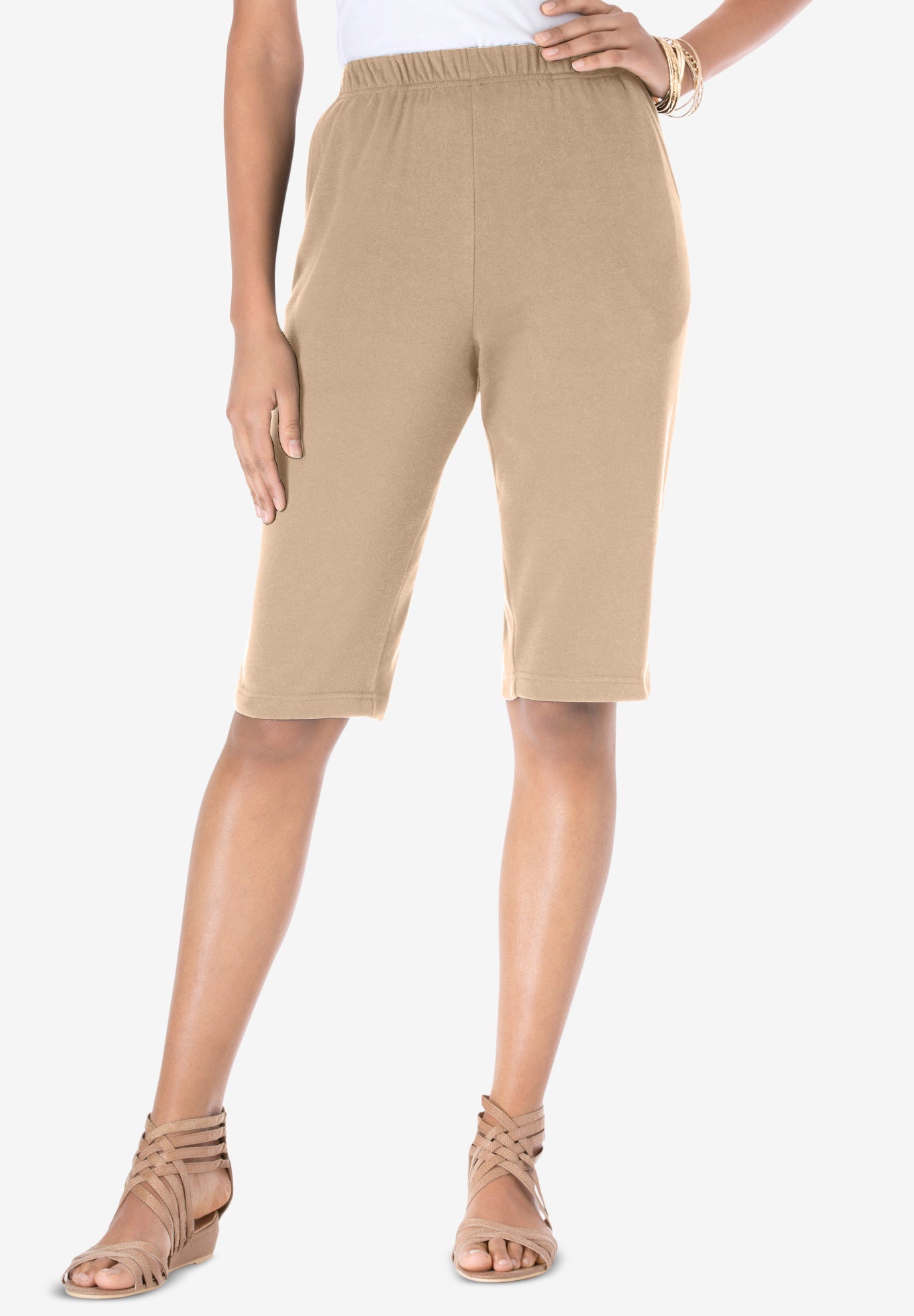 Plus Size Women's Plus Size Soft Knit Pull-on Bermuda Short by Roaman's in New Khaki (Size S) Pull On Elastic Waist