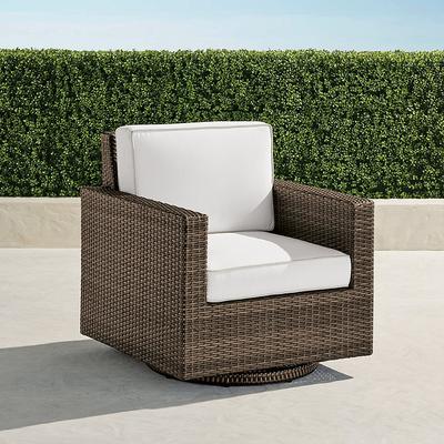 Small Palermo Swivel Lounge Chair in Bronze Wicker - Sunbrella Rain, Rain Air Blue - Frontgate