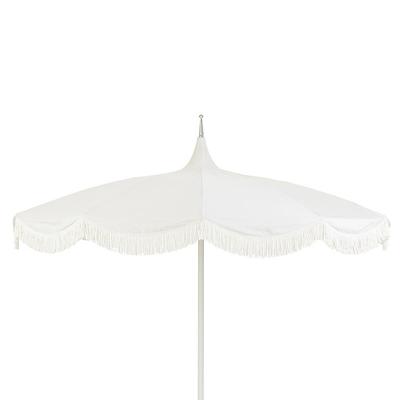 Pacific Pagoda 8.5 ft Patio Umbrella with Fringe Edge - Canvas White Sunbrella - Ballard Designs