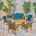 Winston Porter 6 Piece Sofa Seating Group w/ Cushions Wood/Natural Hardwoods in Blue/Brown | 33.5 H x 55 W x 27.5 D in | Outdoor Furniture | Wayfair
