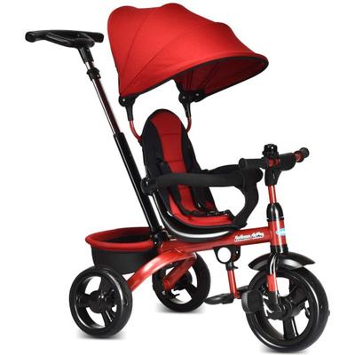 Costway 4-in-1 Kids Tricycle with Adjustable Push Handle-Red