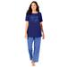 Plus Size Women's Graphic Tee PJ Set by Dreams & Co. in Evening Blue Pajamas (Size L)