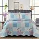 Patchwork Quilt Bedspread Super King Size Bed - 3 Pcs Box Pattern Thick Cotton Filling Bed Warmer Large Blanket Bed Spread With Quilt Fabric 2 Pillowcase - Floral Blue