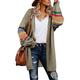 Happy Sailed Ladies Loose Fit Cardigan Stiped Cardigan Thin Kimono Cosy Jumper Comfy Sweater Soft Knitwear Size 8 Khaki