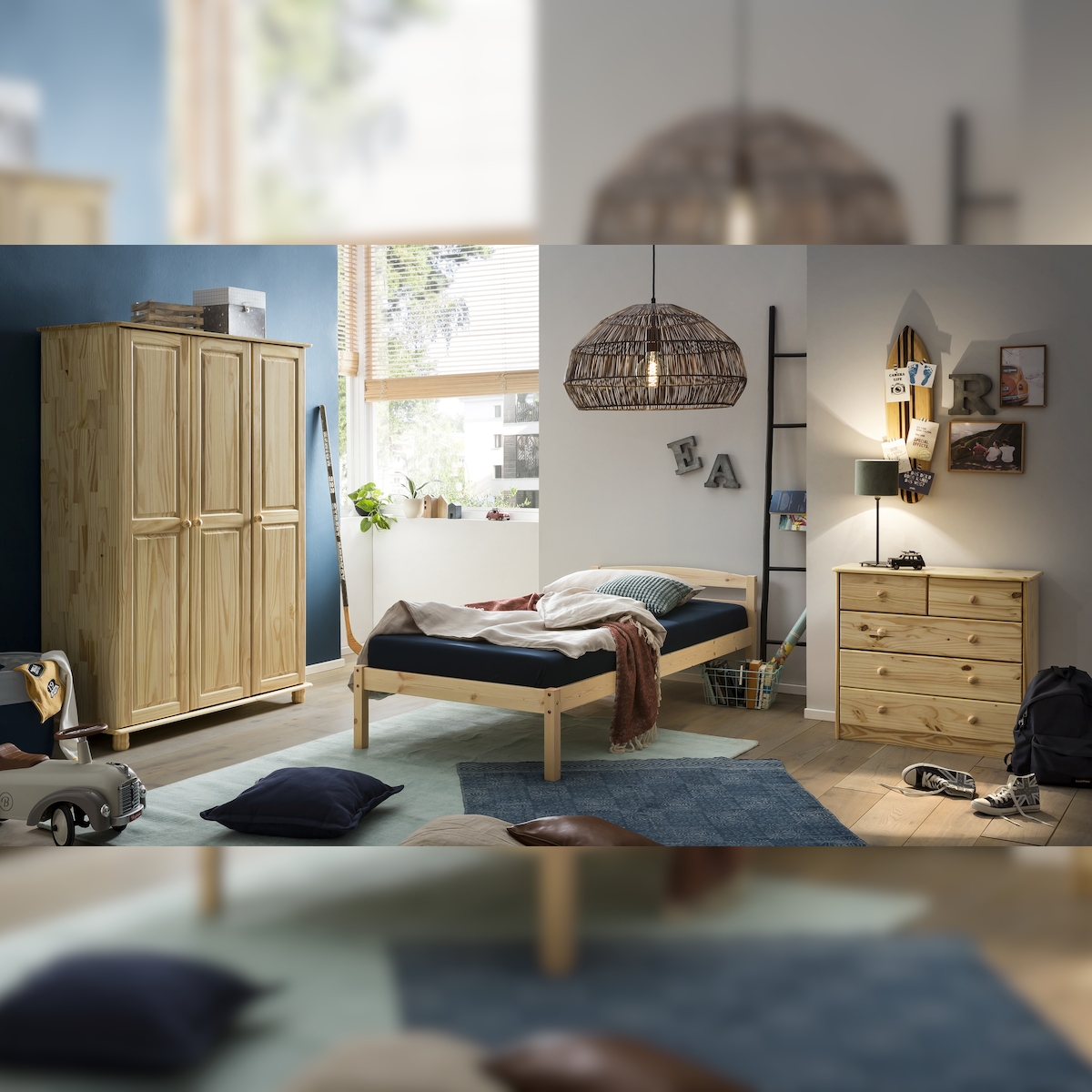 Möbilia Bett 90 x 200 cm | Fichte-Holz massiv | B 98 x T 207 x H 61 cm | natur | 19020018 | Serie BETT Image