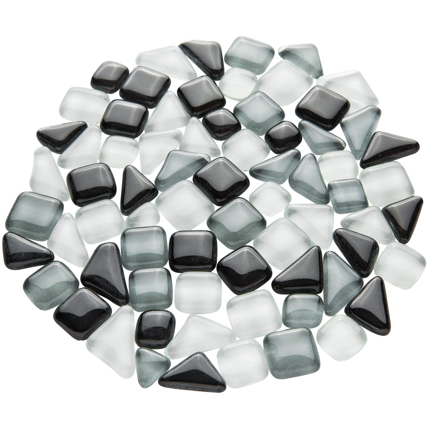 Tesselles en verre doux, tons gris, polygonales, 10 à 20 mm, 200 g