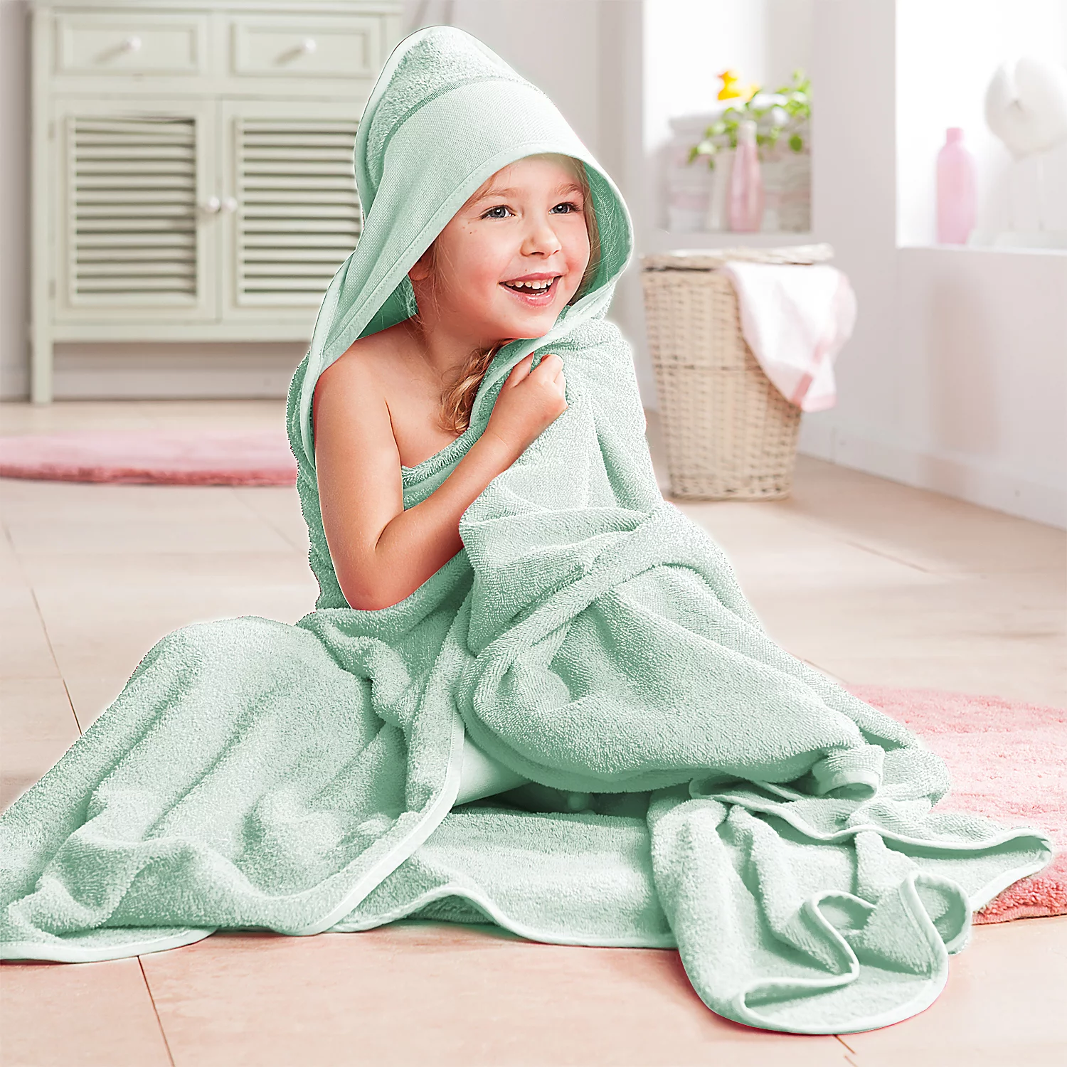 buttinette Cape de bain, menthe, 140 x 140 cm