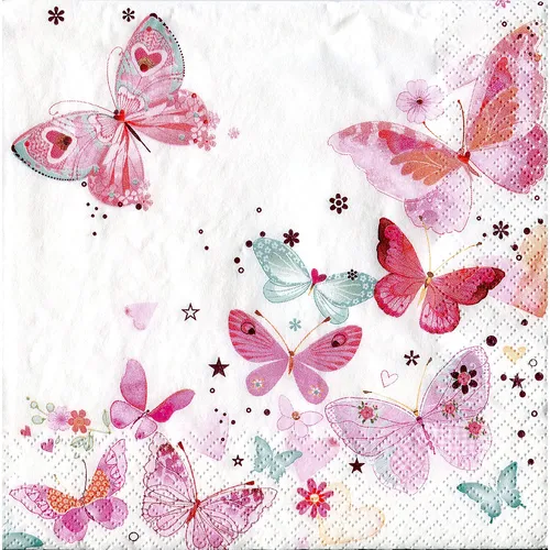 Serviettes en papier ""papillons"", rose, 20 serviettes