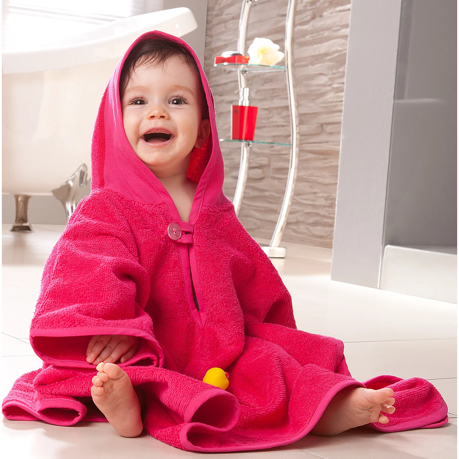 buttinette Poncho de bain, rose vif, 55 x 71 cm