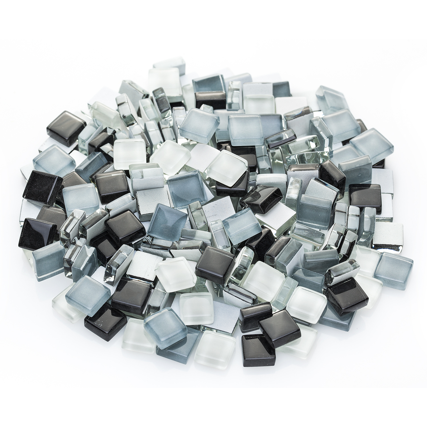 Tesselles en verre doux, tons gris, 10 x 10 mm, 200 g
