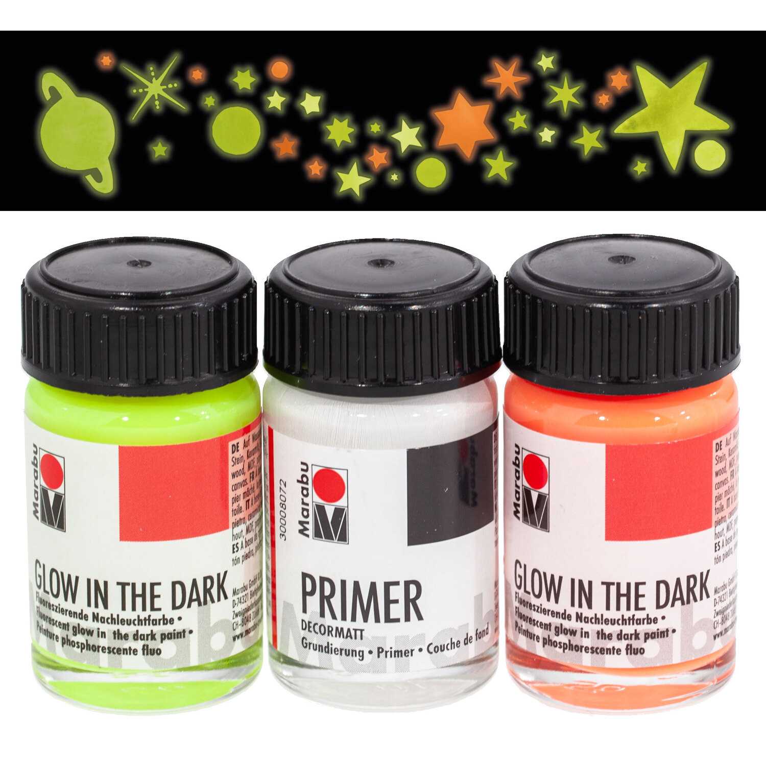 Marabu Lot de peintures phosphorescentes "stars", 3x 15 ml