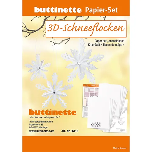 buttinette Papier-Set 3D-Schneeflocken, weiß, 6 Schneeflocken