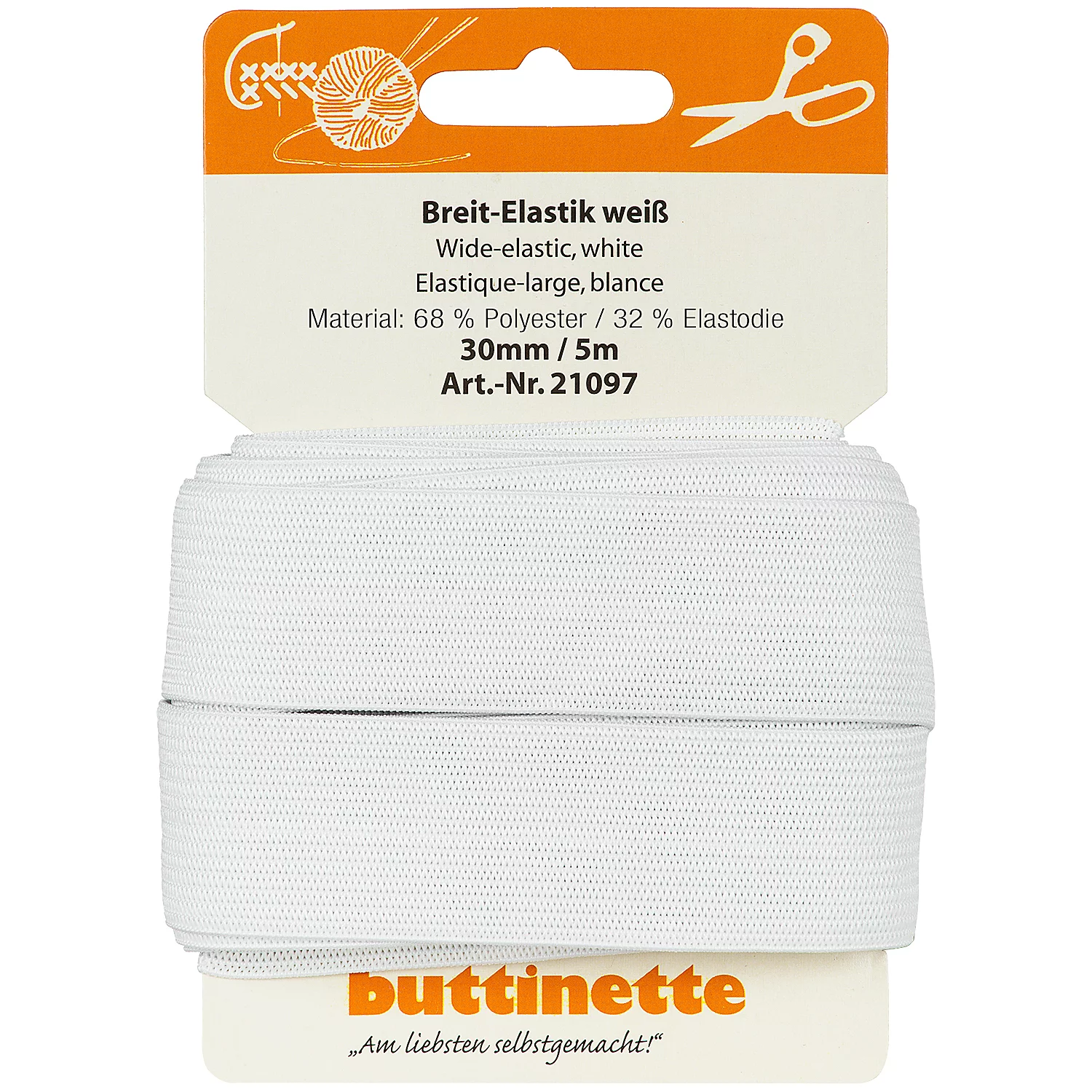 buttinette Gummiband Breit-Elastik, weiß, Breite: 30 mm, Länge: 5 m Image