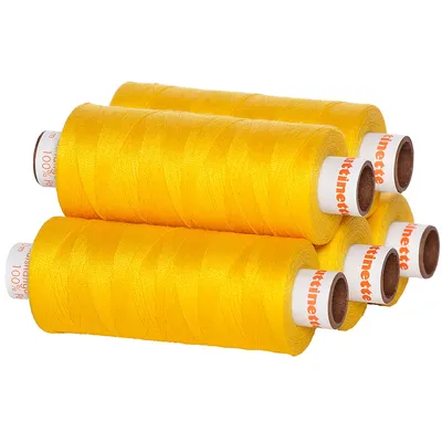 buttinette Universal-Nähgarn, Stärke: 100, 5er-Pack, gelb