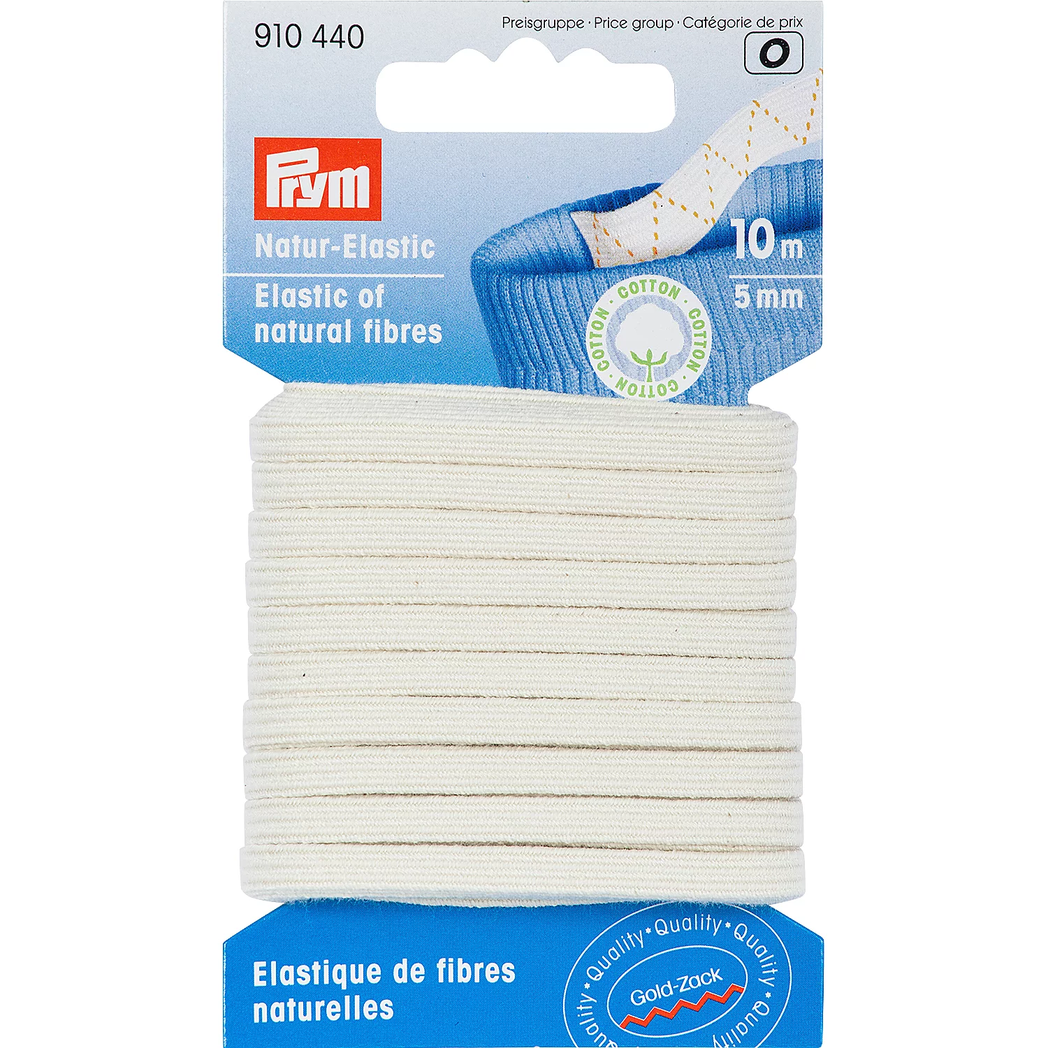 Prym Gold-Zack Gummiband Natur-Elastic mit Baumwolle, Breite: 5 mm, Länge: 10 m
