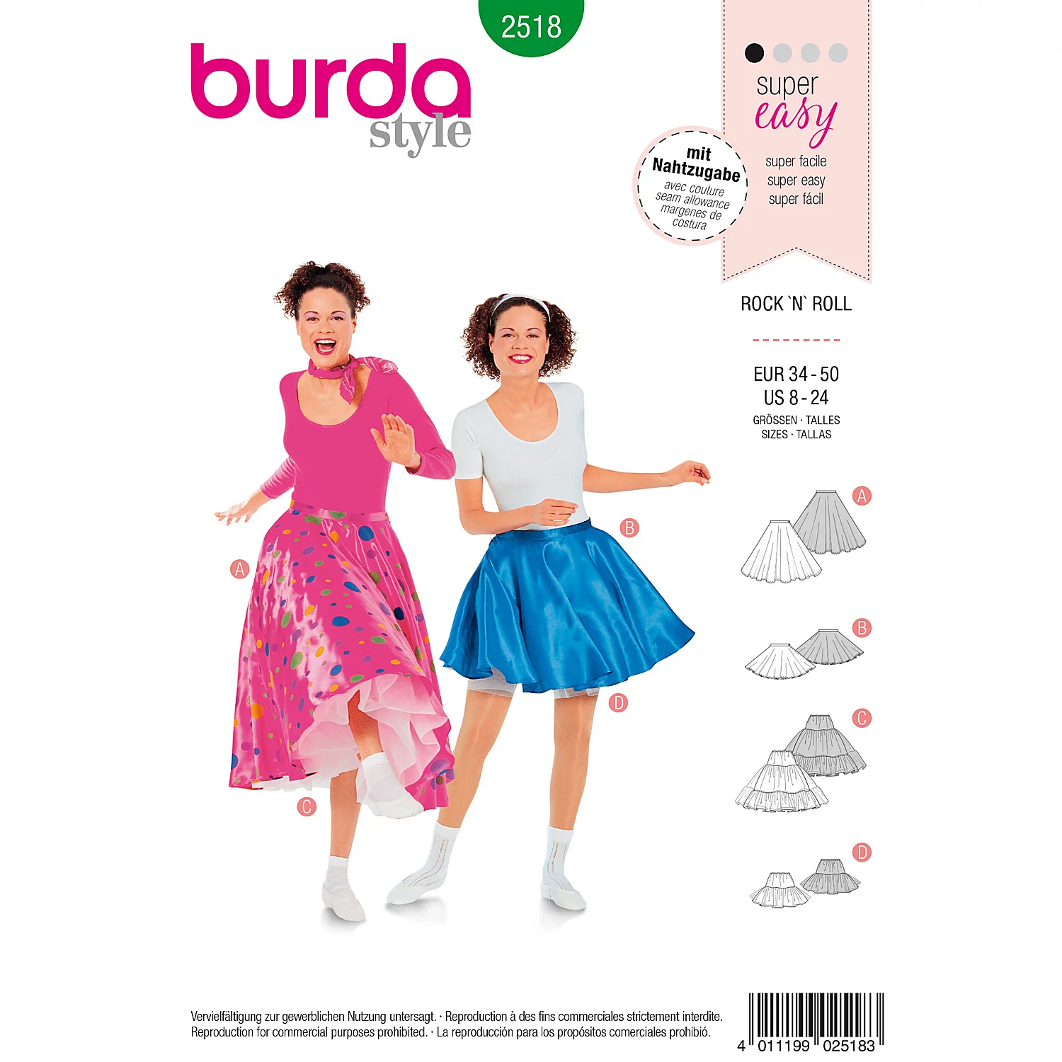 burda Schnitt 2518 Rock´n´Roll Rock Damengröße Image