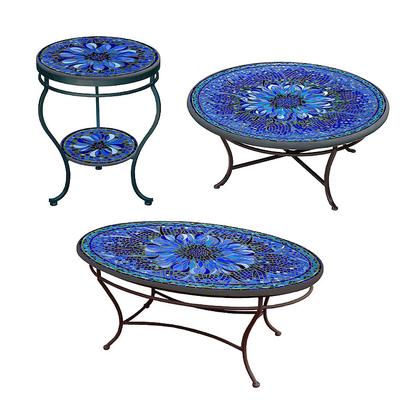 KNF Bella Bloom Mosaics Round Coffee & Side Tables - Black, 48 Single Tier, Single-Tiered CoffeeTable - Frontgate