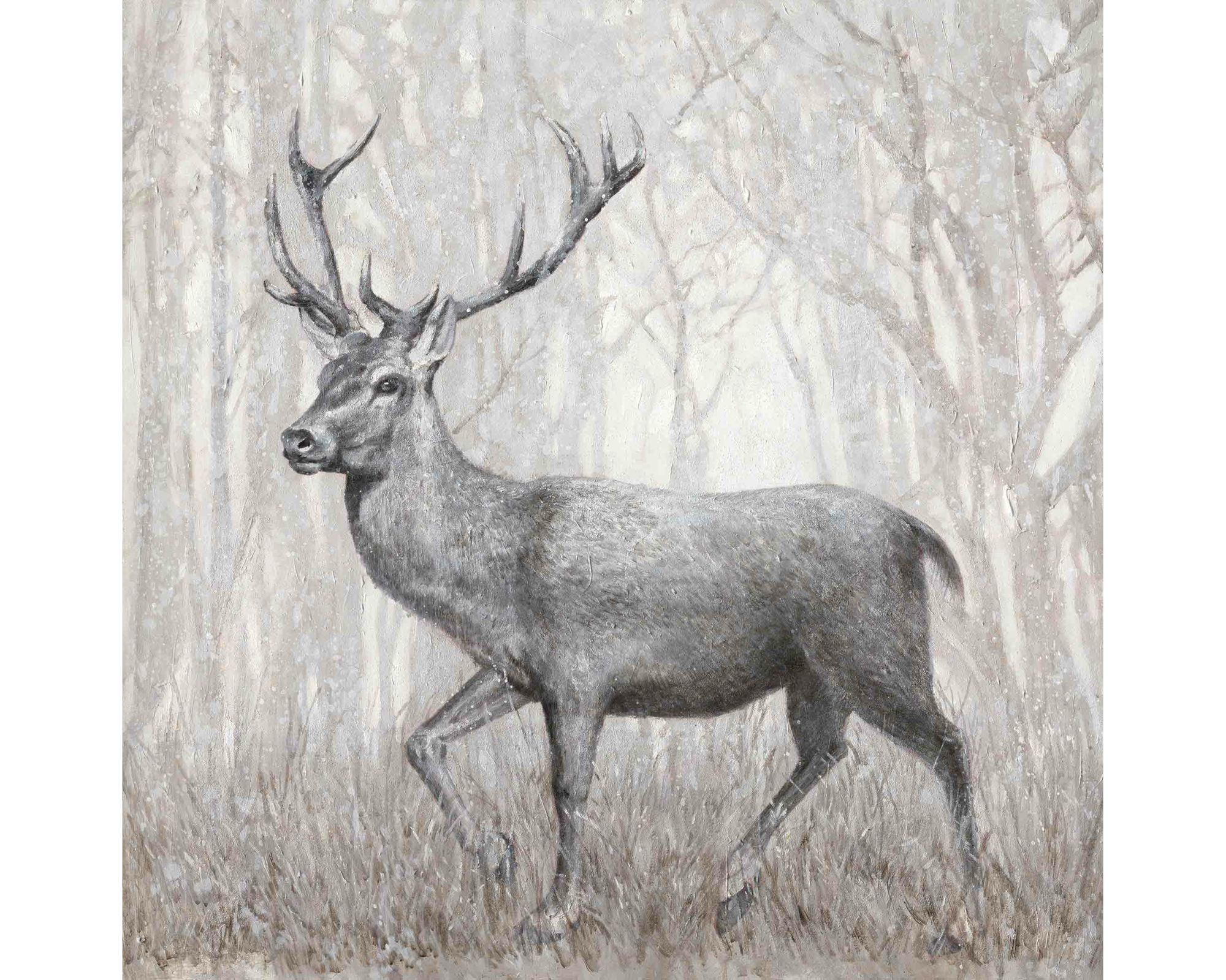 La Casa »Hirsch im Wald schwarz/weiß/braun« Ölbild 100x100 cm auf Leinwand Image