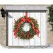 The Holiday Aisle® Christmas Wreath Door Mural Polyester in Green/Red | 84 H x 96 W x 1 D in | Wayfair DD1D0FBDB6C744B9B786DA01B32594F4