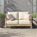 Lark Manor™ Arikka Loveseat w/ Cushions Wood/Natural Hardwoods in Brown/White | 37 H x 56 W x 35 D in | Outdoor Furniture | Wayfair