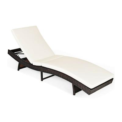 Costway Patio Folding Chaise Lounge with 5 Adjustable Levels and Cushion-White