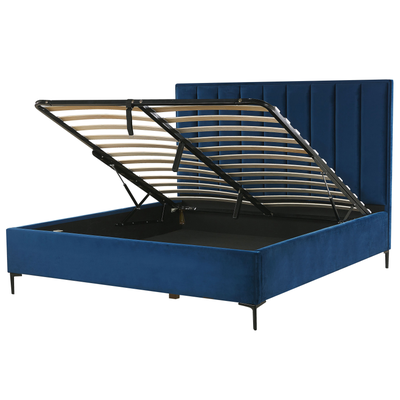Polsterbett Marineblau Samtstoff Gesteppt mit Hohem Kopfteil Bettkasten Lattenrost 180x200 cm Hochklappbar für Schlafzim