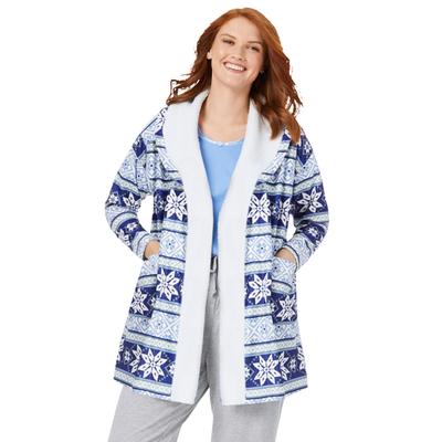 Plus Size Women's Sherpa Lined Collar Microfleece Bed Jacket by Dreams & Co. in Evening Blue Fair Isle (Size 2X) Robe