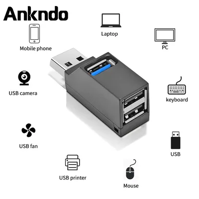 ANKNDO – HUB USB 3.0 2.0 multi-ports adaptateur d'extension séparateur USB pour ordinateur