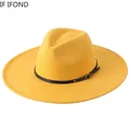 Chapeau Fedora en laine à large bord pour homme et femme couleur unie chaud Jazz feutré Panama