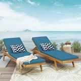 Wade Logan® Brayhan 78.75" Long Reclining Acacia Single Chaise w/ Cushions Wood/Solid Wood in Brown/White | 16 H x 22.75 W x 78.75 D in | Outdoor Furniture | Wayfair
