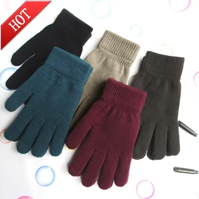 Gants côtelés pour hommes et femmes unisexe tricotés pour les doigts couleur unie en peluche