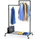 Tatkraft Tube Modern Clothes Rail Stable in Industrial Design, Holds up to 100kg, Heavy Duty Coat Rack on Wheels, 2 Levels Garment Rail with Shoe Rack, Black