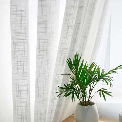 Rideau de gaze en coton et lin au toucher moderne texture croisée blanche pour chambre à coucher
