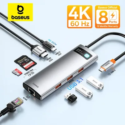 Baseus – Hub USB C 10Gbps Type C vers HDMI adaptateur USB Port Ethernet Station d'accueil pour